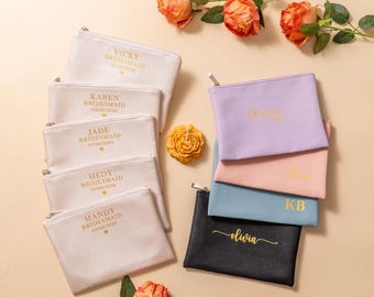 Pochette personnalisée avec nom, pochette à cosmétiques personnalisée, pochette en cuir pour mariée/demoiselle d'honneur, cadeau bachelorette, cadeau pour femme