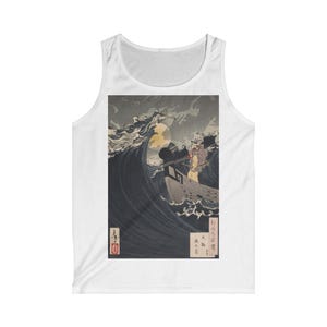 Men's Softstyle Tank Top with Japanese Wave Art, Summer Tee, Beachwear, Gift for Him, Casual Wear, Art Apparel
