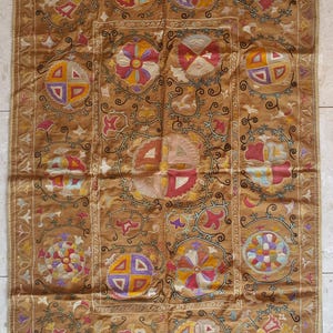 Antique Uzbek Suzani  Silk Embroidery on Satin  Circa 1920s  166x112 cm.