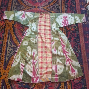 Antique Uzbek Silk Ikat Chapan Robe Handwoven Ikat Jacket  Vintage Central Asian Coat  Late 19th c. Textile Art