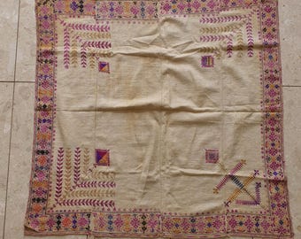 Vintage Uzbek Embroidered Textile  Mid-20th Century  Silk Thread on Cotton  Tribal Suzani Fragment 112x100cm 48x39.4 inches