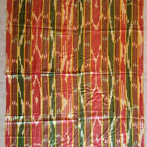 Large Vintage Silk Ikat Textile  Central Asian Double-Sided Robe Panel  197x164cm  Handwoven Mid-Century Wall Hanging or Decor