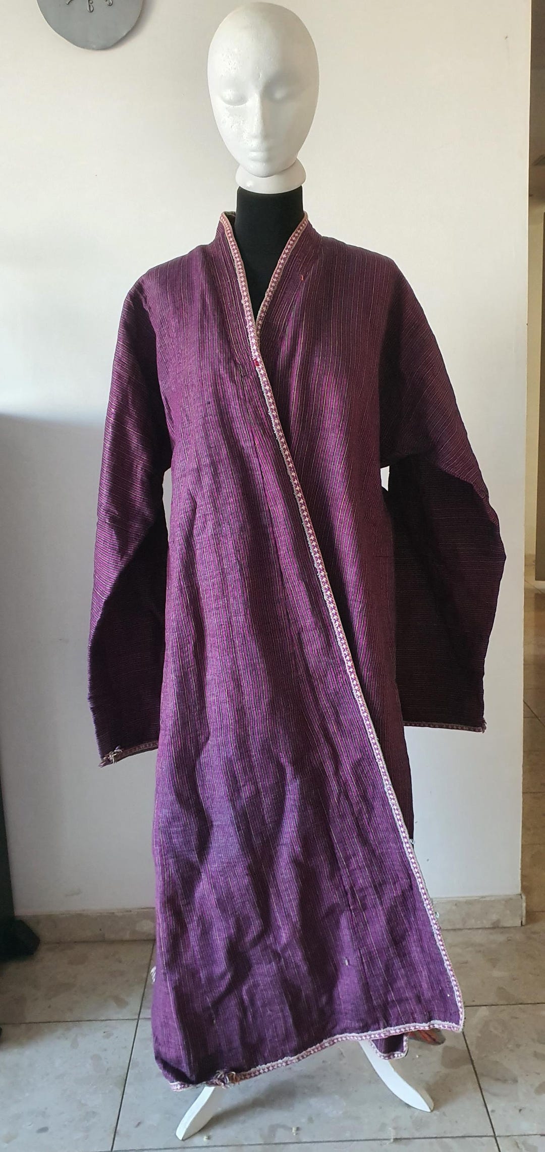Chapan Robe Antique Central Asian Robe | Deep Purple Handwoven Silk Ikat Chapan ...