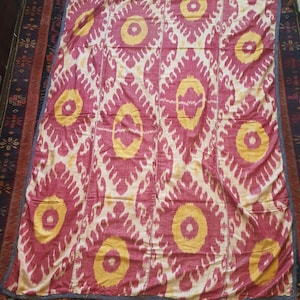 Antique Uzbek Silk Ikat Panel  200x145cm Late 19th/Early 20th C  Handwoven Textile with Later Cotton Lining