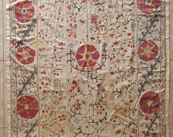 Antique Bukhara Suzani c.1800 – Silk Embroidery on Cotton – Restored, Lined & Ready to Hang – 245x143cm