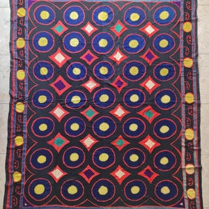 Antique Samarkand Suzani  290x232 cm  Silk Embroidery on Cotton  Handcrafted Uzbek Textile  Circa 1920s–40s