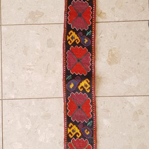 Antique Uzbek Woven Band 105x11cm  Central Asian Textile with Floral and Ram’s Horn Motifs, 19th/20th Century Tribal Decor