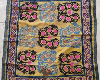 Vintage Uzbek Suzani Embroidery on Satin – 100x86cm