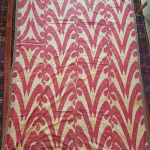 Vintage Uzbek Ikat Adras Textile 208×150 cm  Silk Warp Cotton Weft Cotton Backing & Border 1930s Central Asian