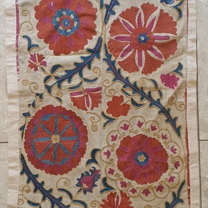 Antique Bukhara Suzani Panel . 126x52cm. 50 x 20 inches. Silk Embroidery on Cotton. Circa Mid-19th Century