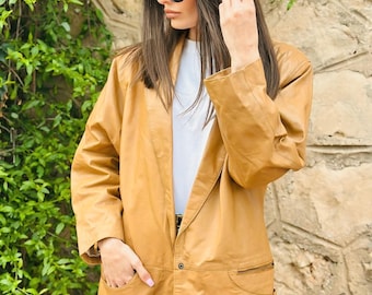 Blazer de couro vintage clássico | Estilo minimalista dos anos 80-90