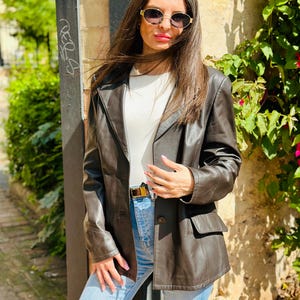 Dark Brown Leather Jacket | Vintage 2000s Real Leather Coat
