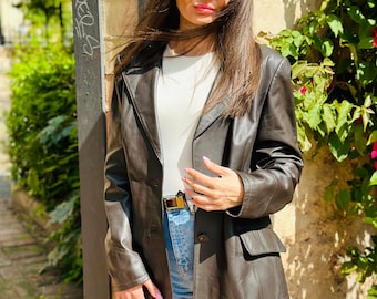 Dark Brown Leather Jacket | Vintage 2000s Real Leather Coat