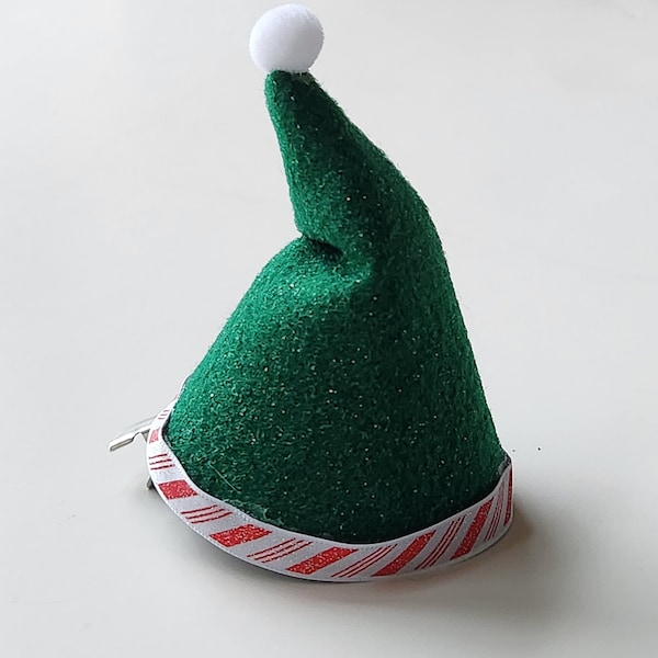 Mini Elf Hat Hair Clip Barrette Green Christmas Santa's Helper Fascinator Small Photo Prop Christmas Ornament