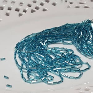 Aqua Blue Bugle Beads Made in Japan 10 Strands