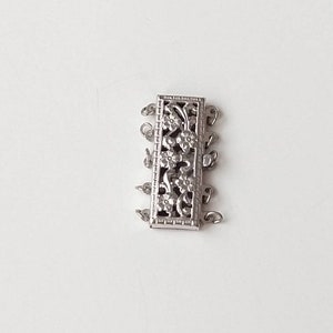 Sterling Silver 5 Strand Long Box Clasp Filigree Vintage Antique Jewelry Findings 1 Clasp