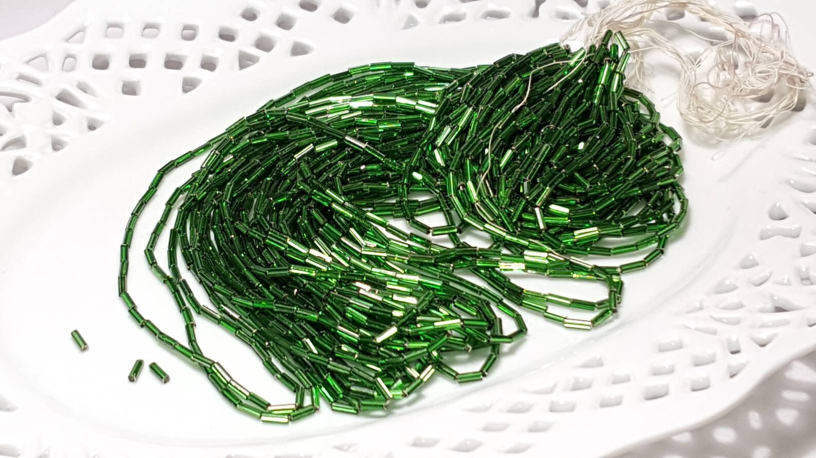 Emerald Green Bugle Beads Made in Japan 20 Strands Etsy