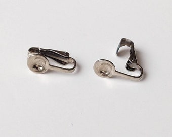 Silver Clip On Earring Finding with 7mm Cup DIY Vintage Non Pierced 4 Pairs