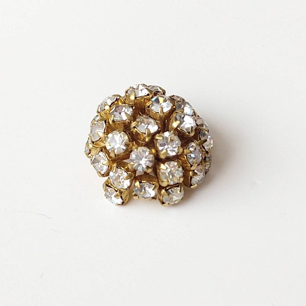 Clear Rhinestone Ball Bead Vintage Dome Brass Metal Jewelry Finding 1 Bead