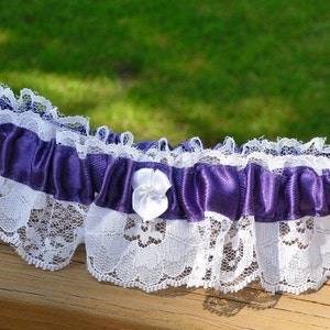 SALE Dark Purple White Garter Prom Bridal Lace Wedding Accessory Small Medium image 1