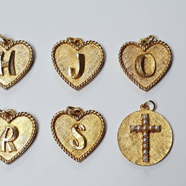 Brass Gold Heart Initial Personalized Charms Vintage 1"  O, R, H