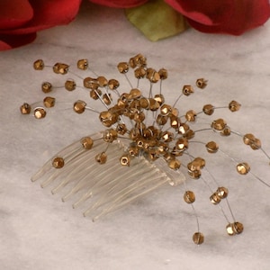 Bronze Brown Beaded Spray Hair Comb Headpiece Bridesmaid Mother Formal Wedding Accessory