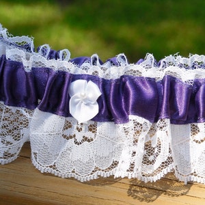 SALE Dark Purple White Garter Prom Bridal Lace Wedding Accessory Small Medium image 2