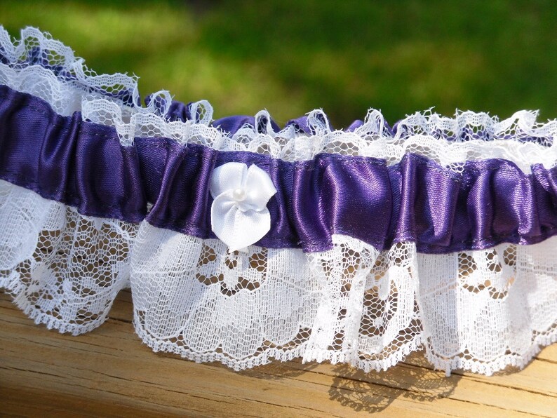 SALE Dark Purple White Garter Prom Bridal Lace Wedding Accessory Small Medium image 2