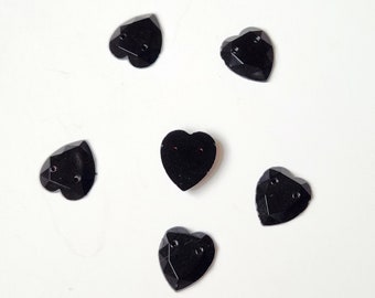 Jet Black Sew On Glass Rhinestone Heart Beads 14mm Rare Vintage 23 Beads