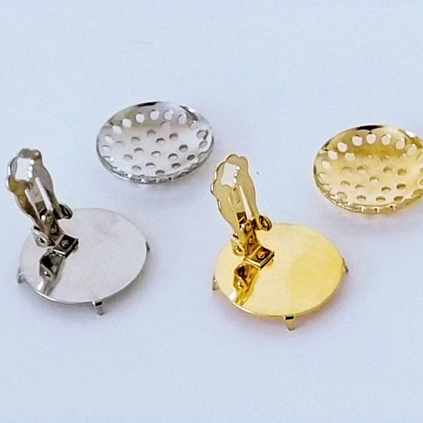 Clip On Earring Finding 1" Round 2 Part Screen Non Pierced Gold or Silver  Vintage NOS