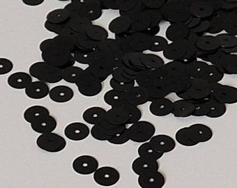 Black Loose Flat Sequins Paillettes 6mm Round Vintage 1970's