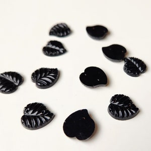Jet Black Sew On Glass Rhinestone Leaf Heart Shaped Beads 14mm Rare Vintage 22 Beads