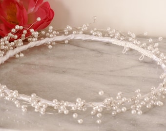 Pearl Wreath Spray Baby's Breath Tiara Hair Vine Crown Wedding Communion Headpiece Adult Child
