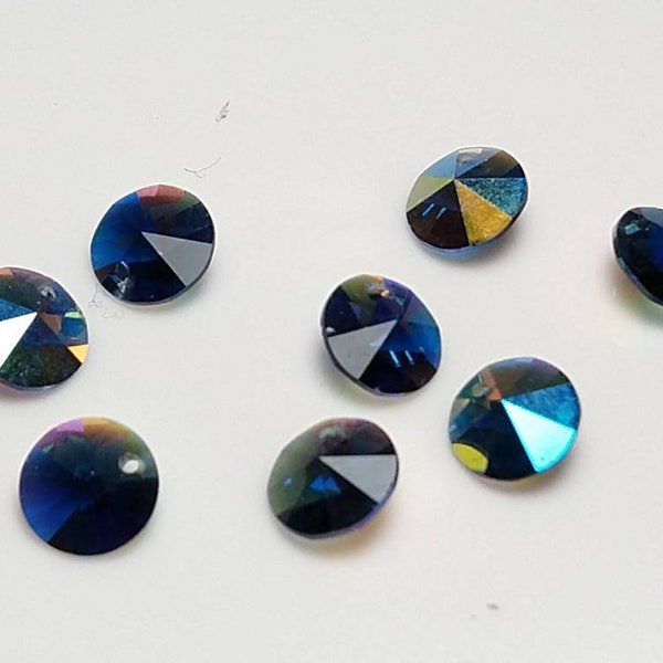 Navy Blue AB Swarovski Crystals 8mm Saucers Rivoli with Hole Article 6200 9 beads