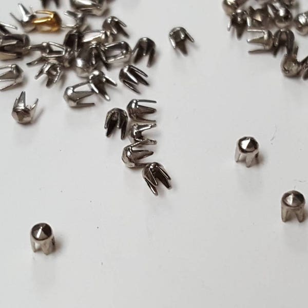 Mini Silver Nail Head Studs 4 Prong Faceted Pointed Extra Tiny 2mm Vintage