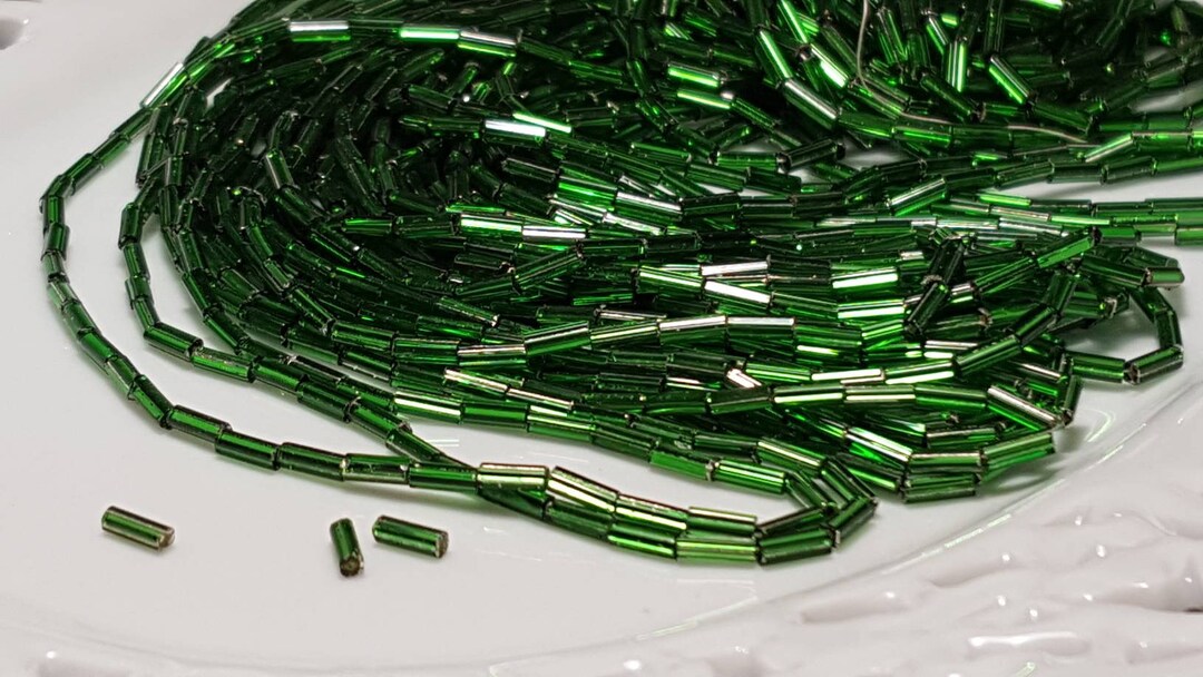 Emerald Green Bugle Beads Made in Japan 7 Strands Etsy