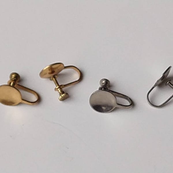 Silver or Gold Screw Back Earring Finding 10mm Cup Pad Non Pierced Jewelry Findings Vintage