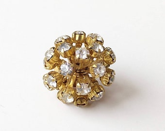 Clear Rhinestone Ball Bead Vintage Flower Brass Metal Jewelry Finding 1 Bead