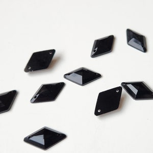 Jet Black Sew On Glass Rhinestone Diamond Beads 18mm Rare Vintage 20 Beads