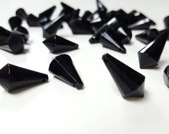 Large Black Teardrop Faceted Plastic Beads 100 Beads
