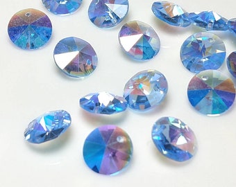 Light Sky Blue AB Swarovski Crystals 8mm Saucers Rivoli with Hole Article 6200 10 beads