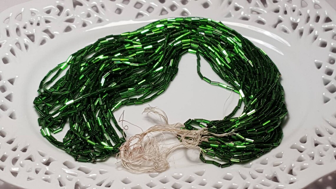 Emerald Green Bugle Beads Made in Japan 20 Strands Etsy