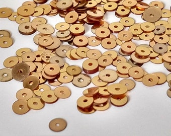 Gold Loose Sequins Paillettes 6mm Round Flat Vintage Warm Gold 1970's