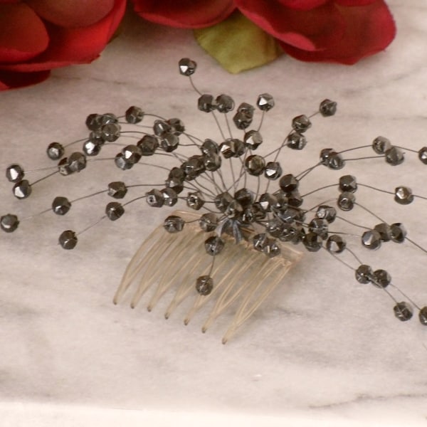 Black Charcoal Beaded Hair Comb Bead Spray Vine Bridesmaid Mother Headpiece Accessories