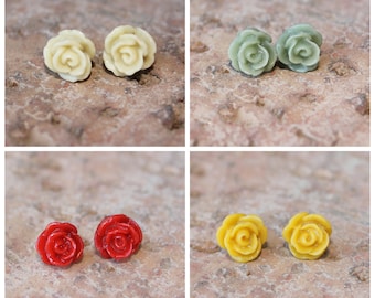 B3G1 free DAINTY SERIES - Tiny Rose Earrings - 8mm - Buy 3 Get 1 FREE - Bridesmaids gift, surgical steel, hypoallergenic