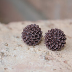 B3G1 free CUTE SERIES Small Dahlia 14mm Earrings . . . Buy 3 Get 1 FREE . . . Small Earrings, Cabochon Earrings, Surgical Steel Chocolate Brown