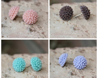 B3G1 free CUTE SERIES - Small Dahlia 14mm Earrings . . . Buy 3 Get 1 FREE . . . Small Earrings, Cabochon Earrings, Surgical Steel