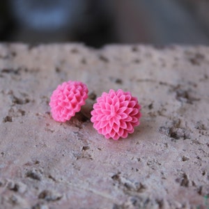 B3G1 free CUTE SERIES Small Dahlia 14mm Earrings . . . Buy 3 Get 1 FREE . . . Small Earrings, Cabochon Earrings, Surgical Steel Fuchsia Pink