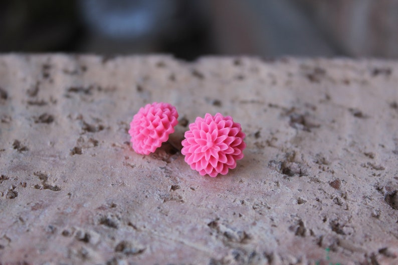 B3G1 free CUTE SERIES Small Dahlia 14mm Earrings . . . Buy 3 Get 1 FREE . . . Small Earrings, Cabochon Earrings, Surgical Steel Fuchsia Pink