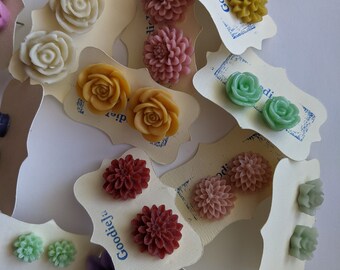 20 pairs of WHOLESALE EARRINGS - Choose your pairs - BULK, Mum Rose Daisy Flower Colorful Earrings, Cabochon Earrings